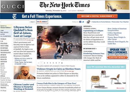 NYT homepage