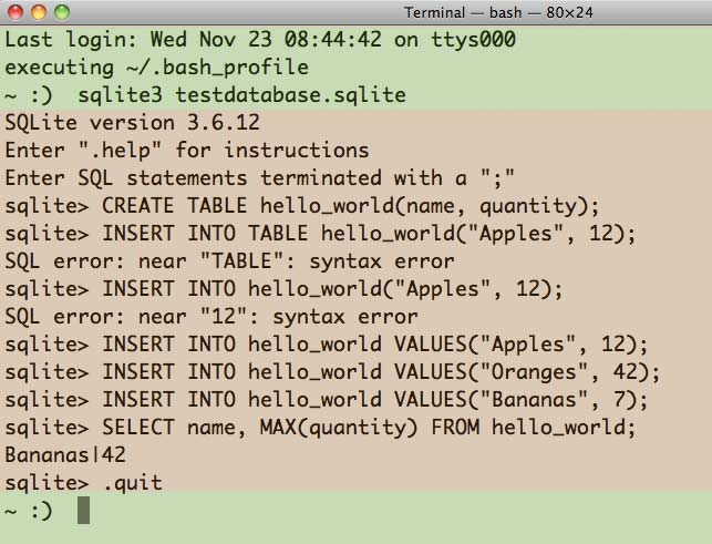 Mac Terminal SQLite3